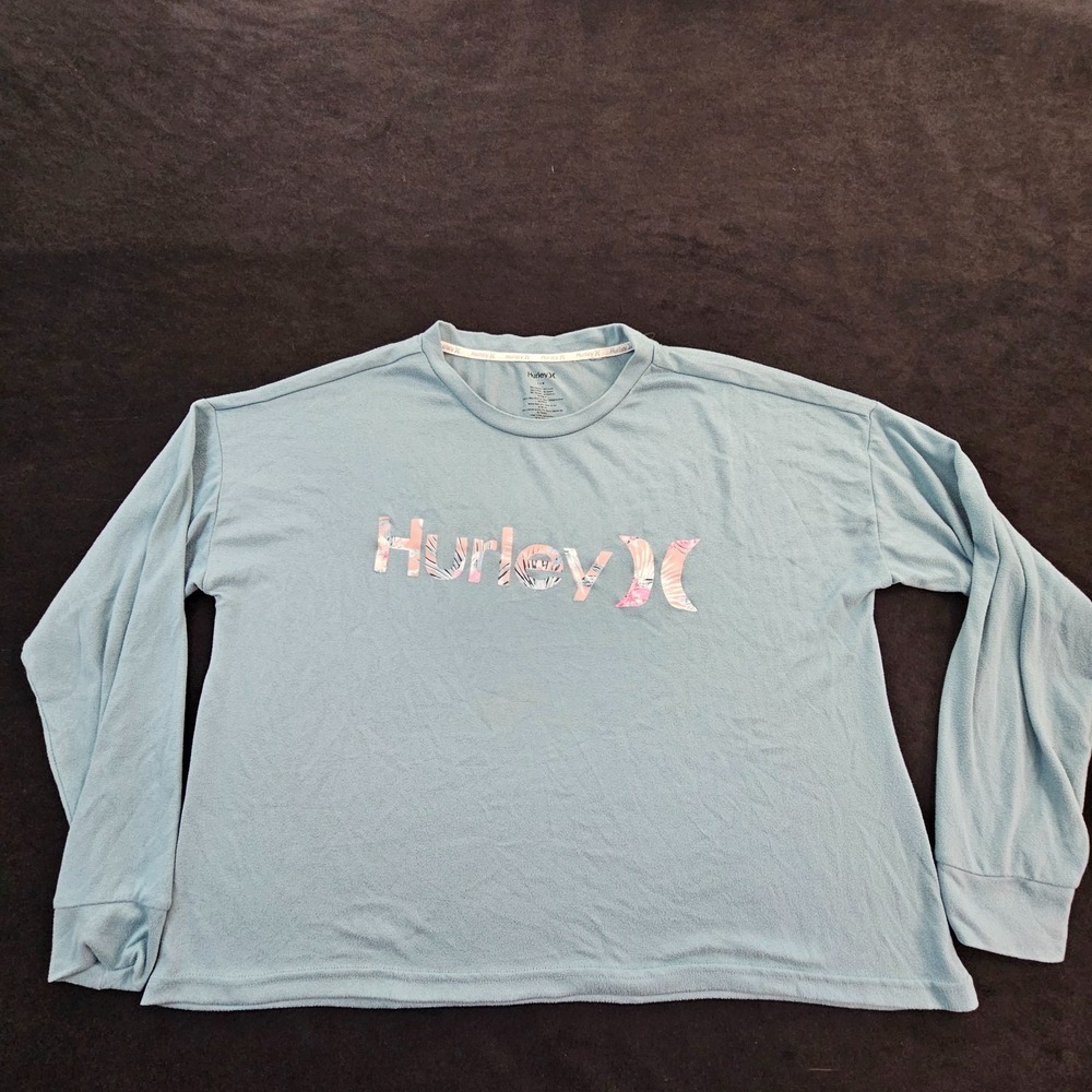 Hurley Blue Long Sleeve Cotton Blend Boxy Fit Lightweight Sweater Women's L
